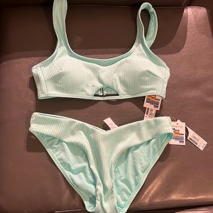 medium bathing suit set, blue/green